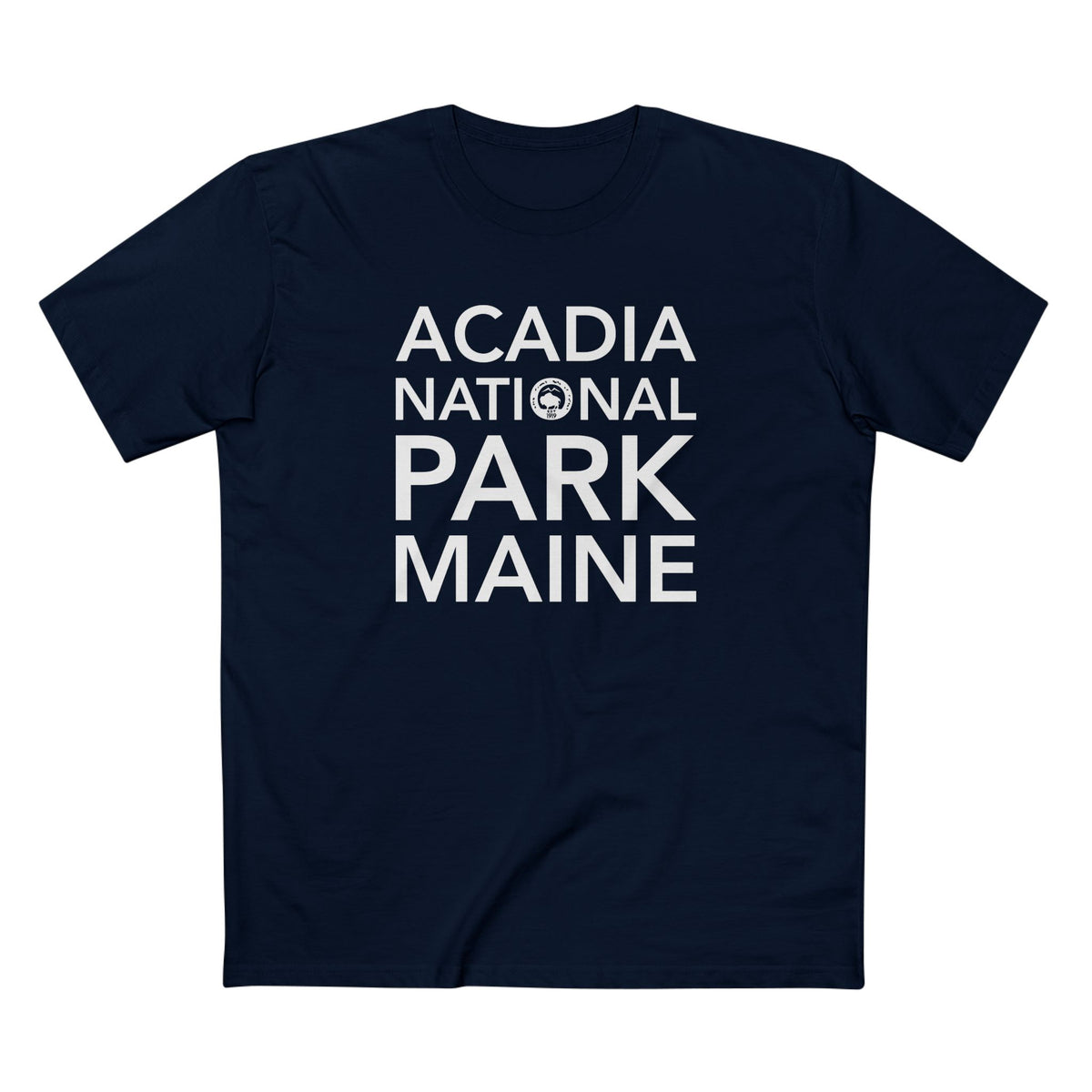 Acadia National Park T-Shirt Block Text in Navy