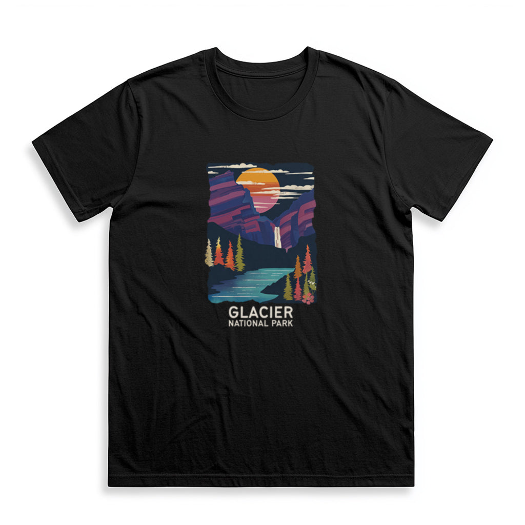 Glacier National Park T-Shirt - Waterfalls in Black