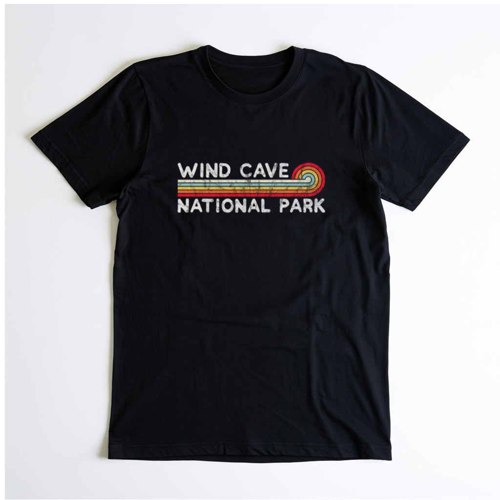 Wind Cave National Park T-Shirt - Vintage Stretched Sunrise in Black