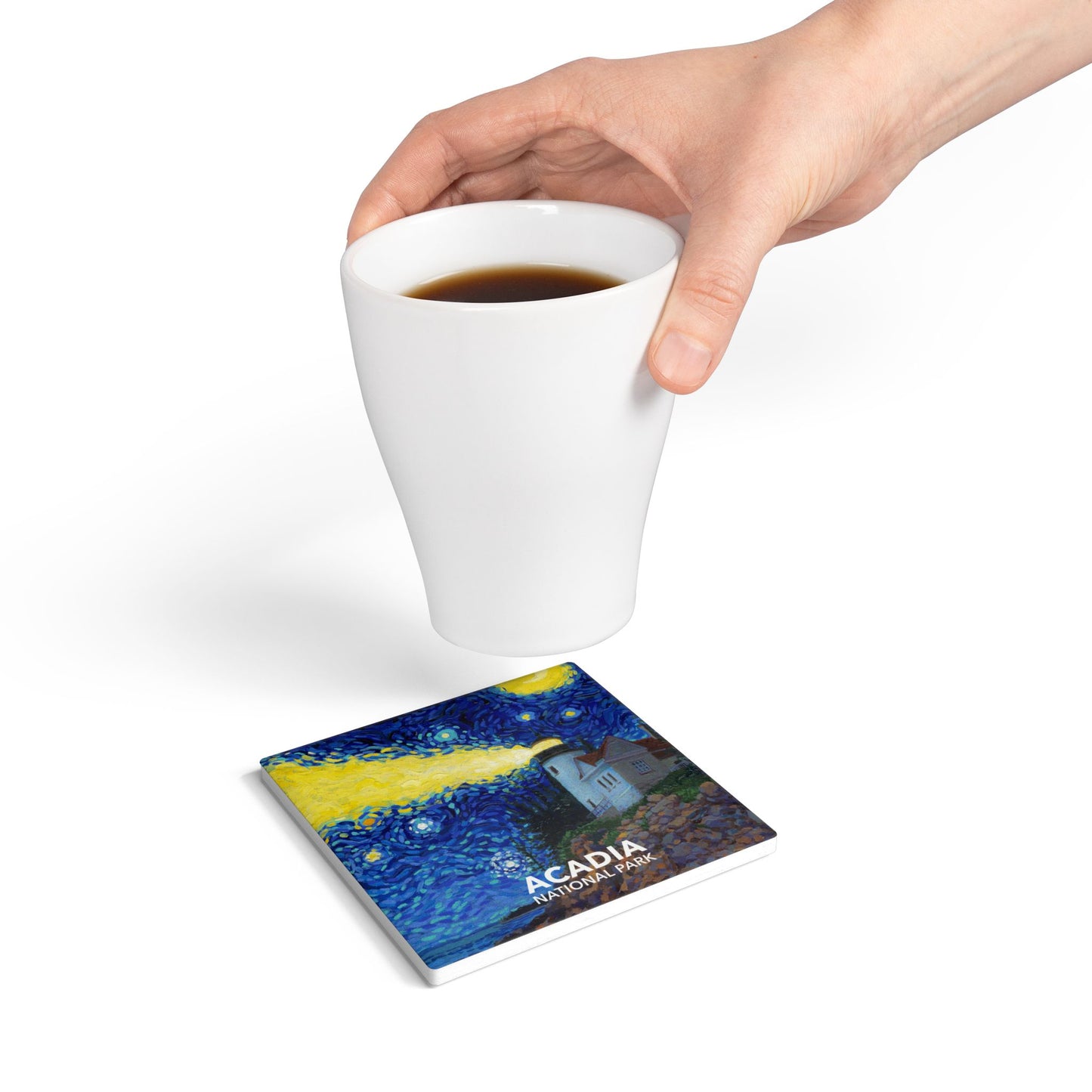 Acadia National Park Ceramic Coaster - The Starry Night