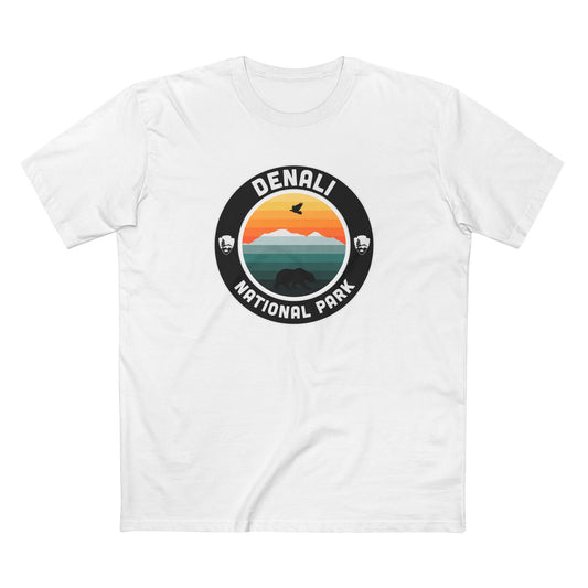 Denali National Park T-Shirt - Round Badge Design in White