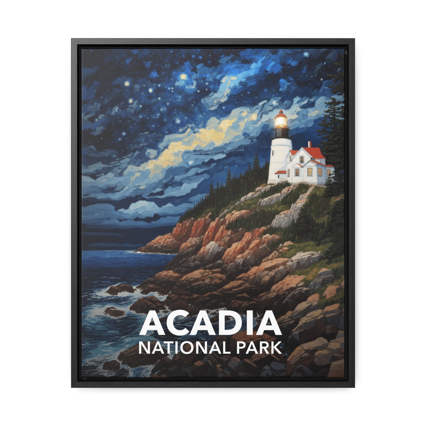 Acadia National Park Framed Canvas - The Starry Night