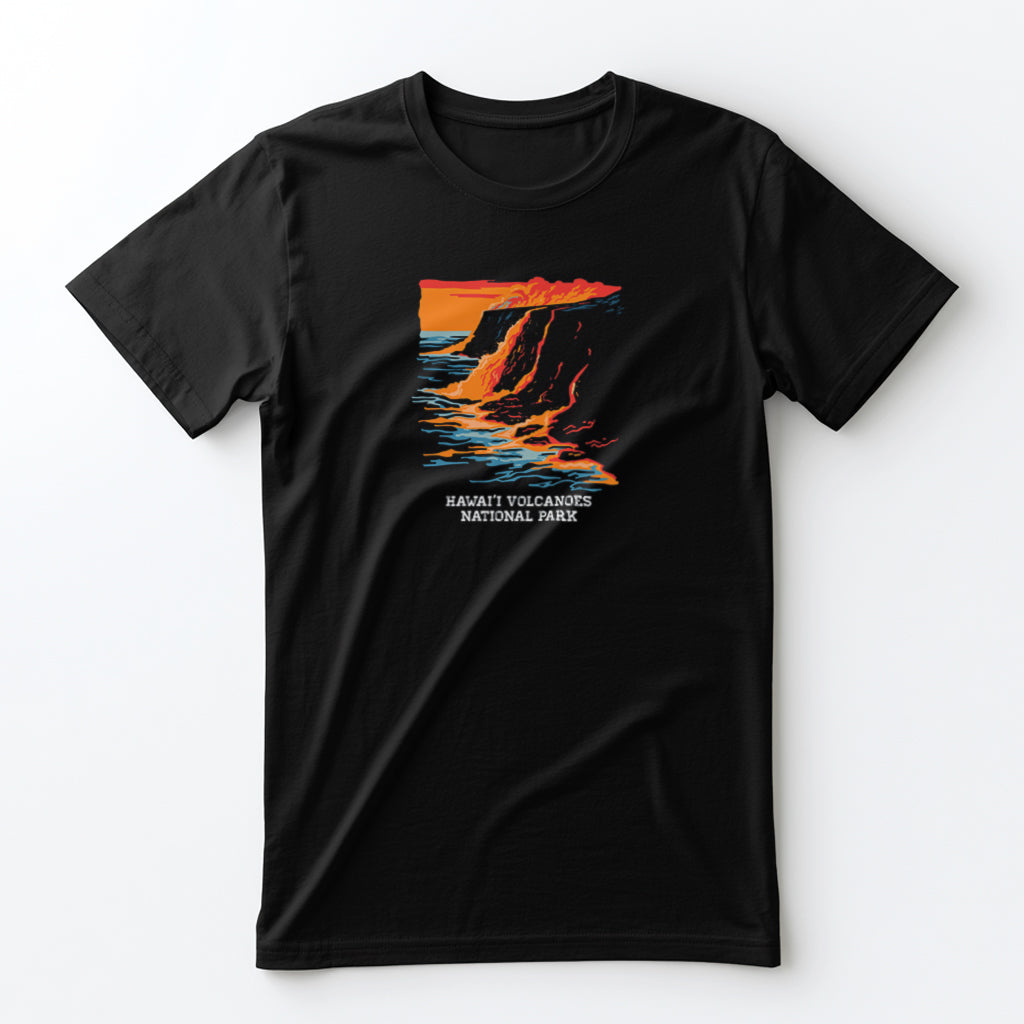 Hawaii Volcanoes National Park T-Shirt - Sea Lava Illustration in Black