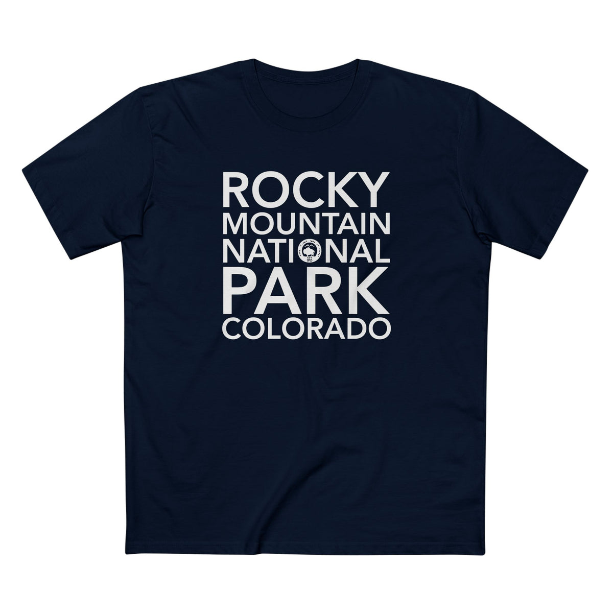 Rocky Mountain National Park T-Shirt Block Text in Navy