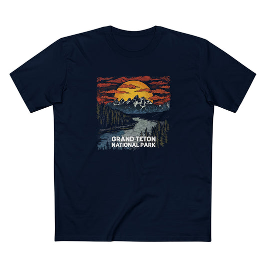 Grand Teton National Park T-Shirt - Wood Cut Design