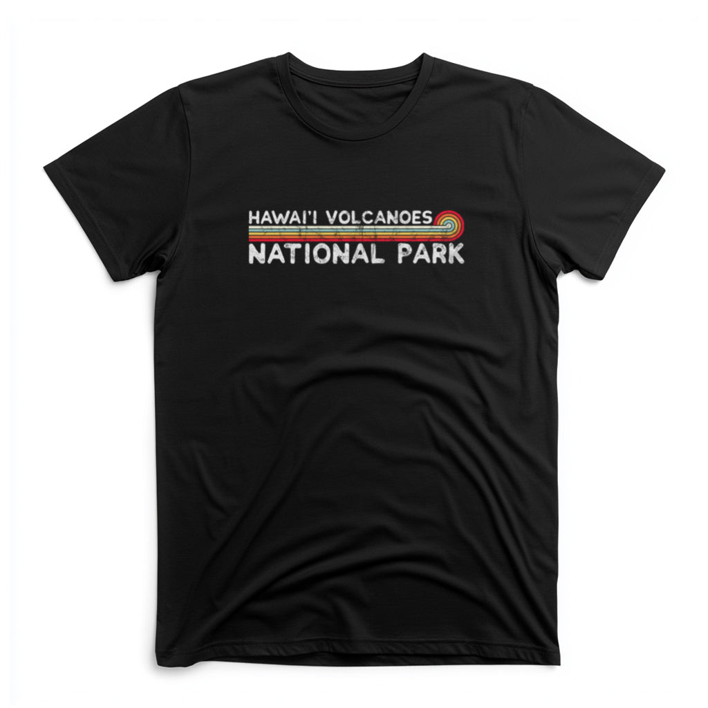 Hawaii Volcanoes National Park T-Shirt - Vintage Stretched Sunrise in Black
