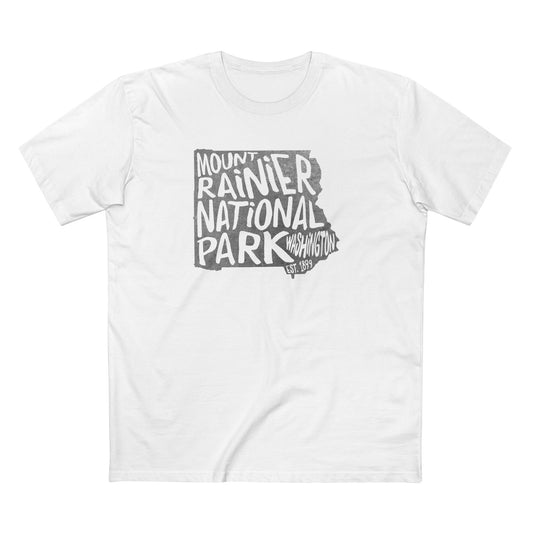 Mount Rainier National Park T-Shirt - Map in White