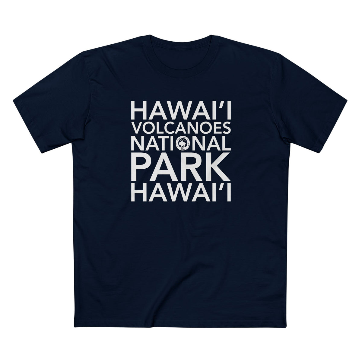 Hawai'i Volcanoes National Park T-Shirt Block Text in Navy