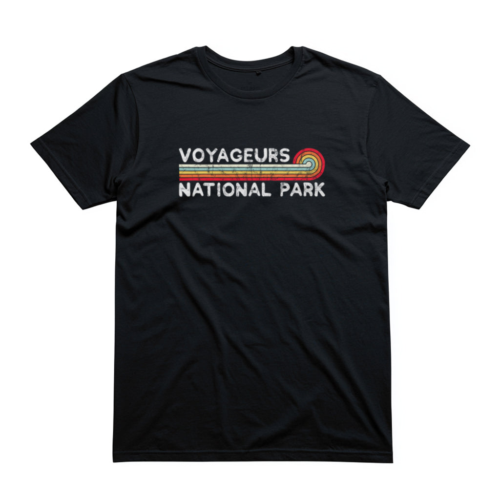 Voyageurs National Park T-Shirt - Vintage Stretched Sunrise in Black