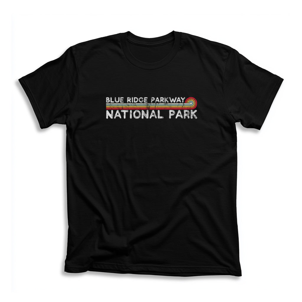 Blue Ridge Parkway T-Shirt - Vintage Stretched Sunrise in Black