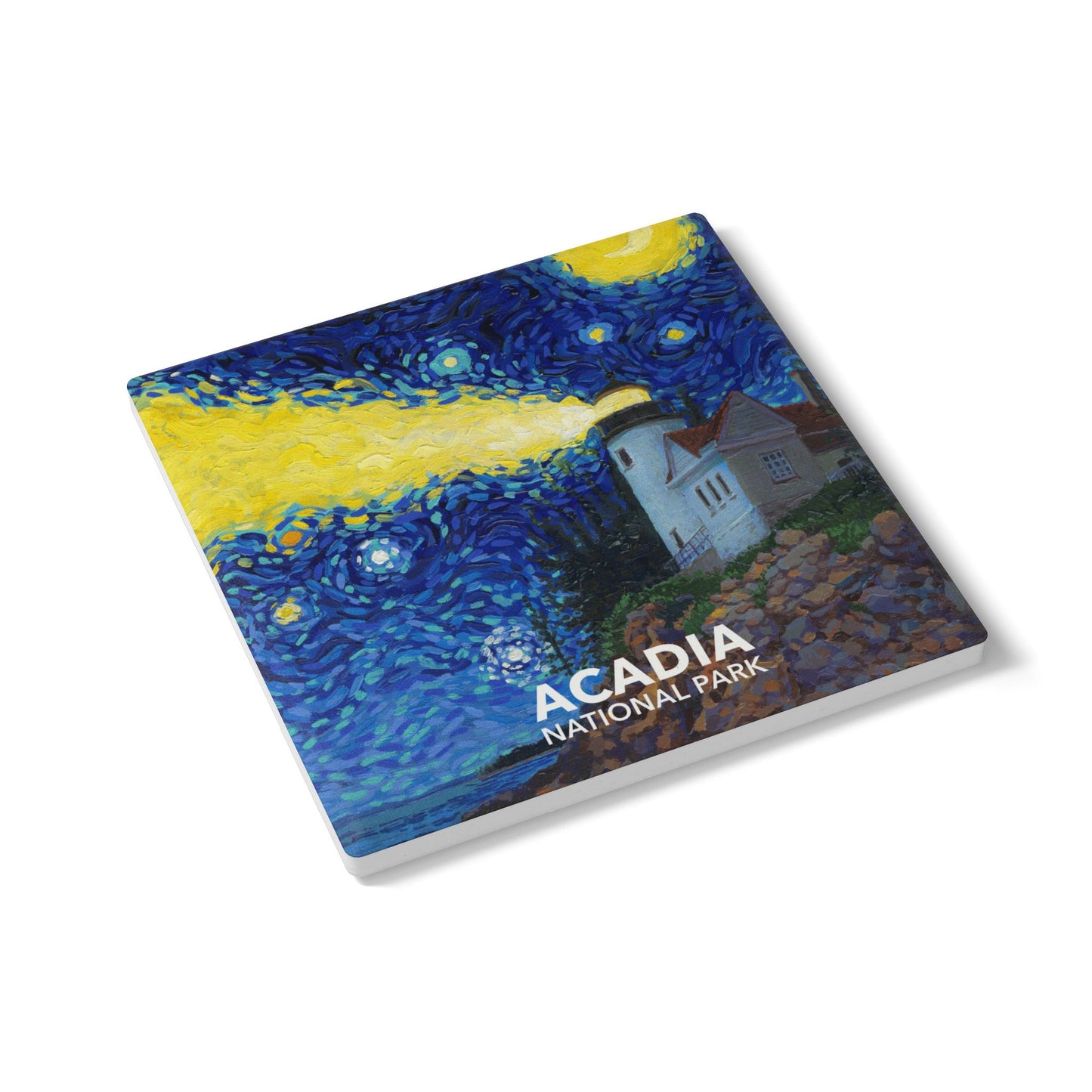 Acadia National Park Ceramic Coaster - The Starry Night