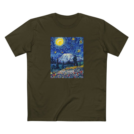 Mountain Rainier National Park T-Shirt - The Starry Night in Army