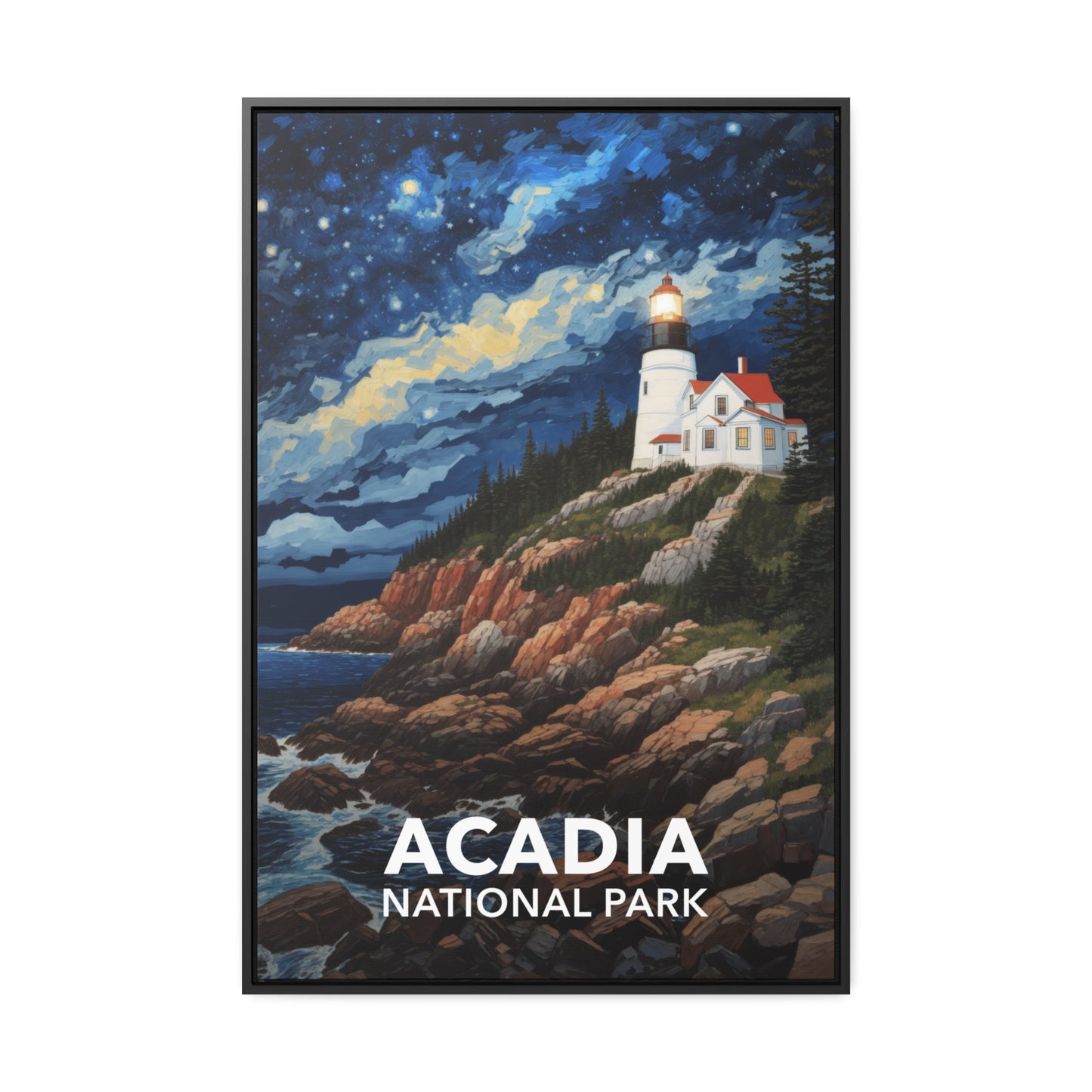 Acadia National Park Framed Canvas - The Starry Night