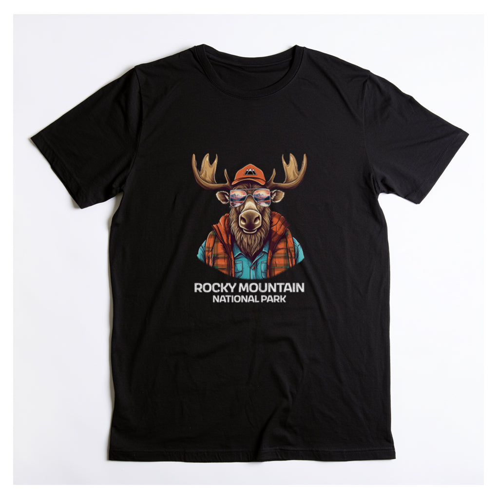 Rocky Mountain National Park T-Shirt - Cool Moose in Black