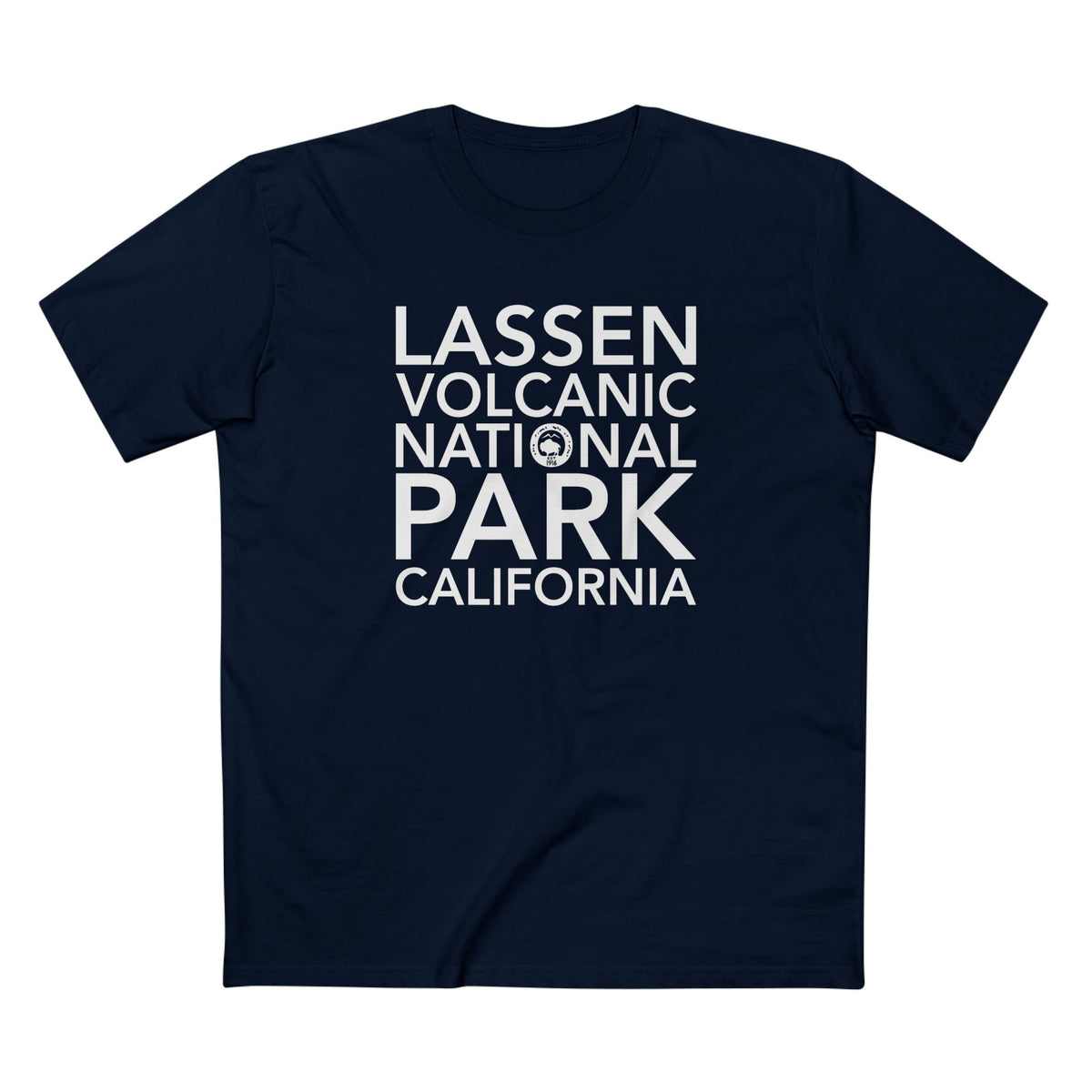 Lassen Volcanic National Park T-Shirt Block Text in Navy