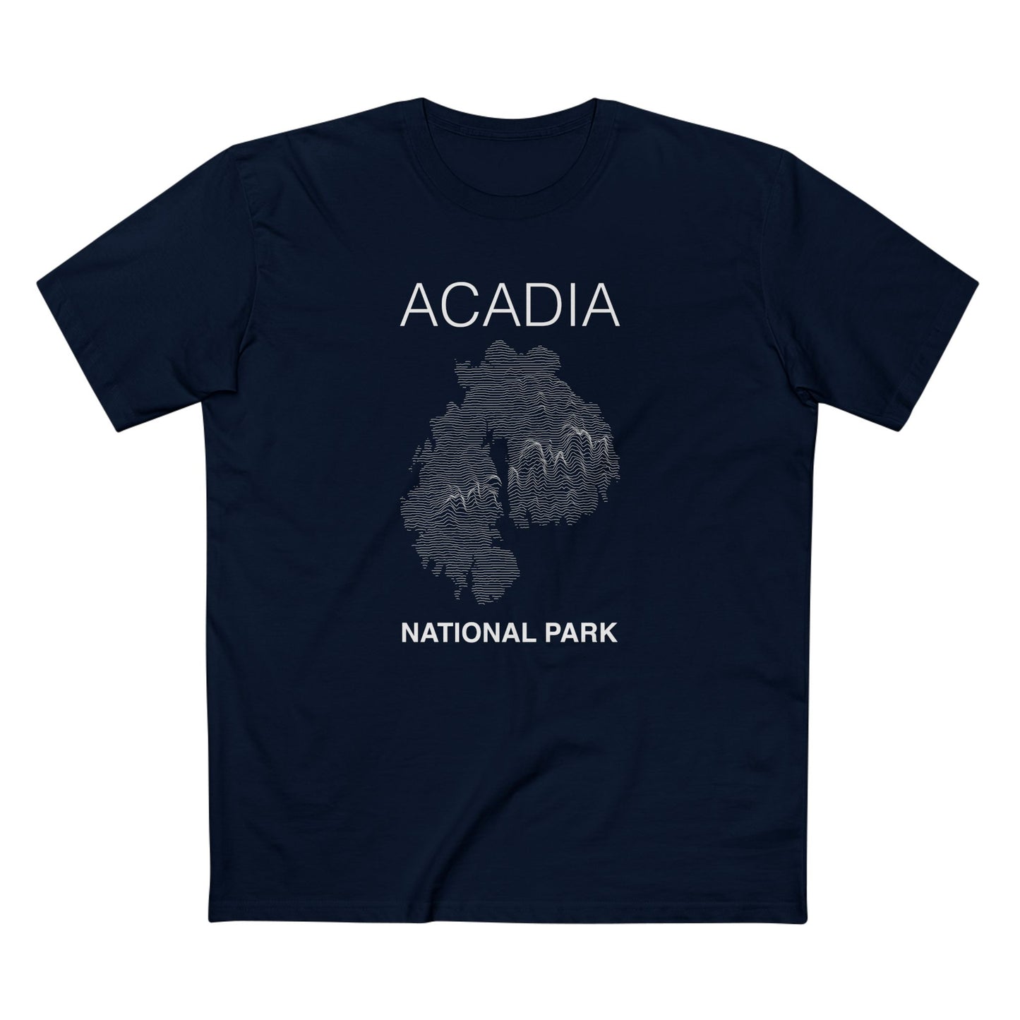 Mount Desert Island and Acadia National Park T-Shirt Lines in Navy