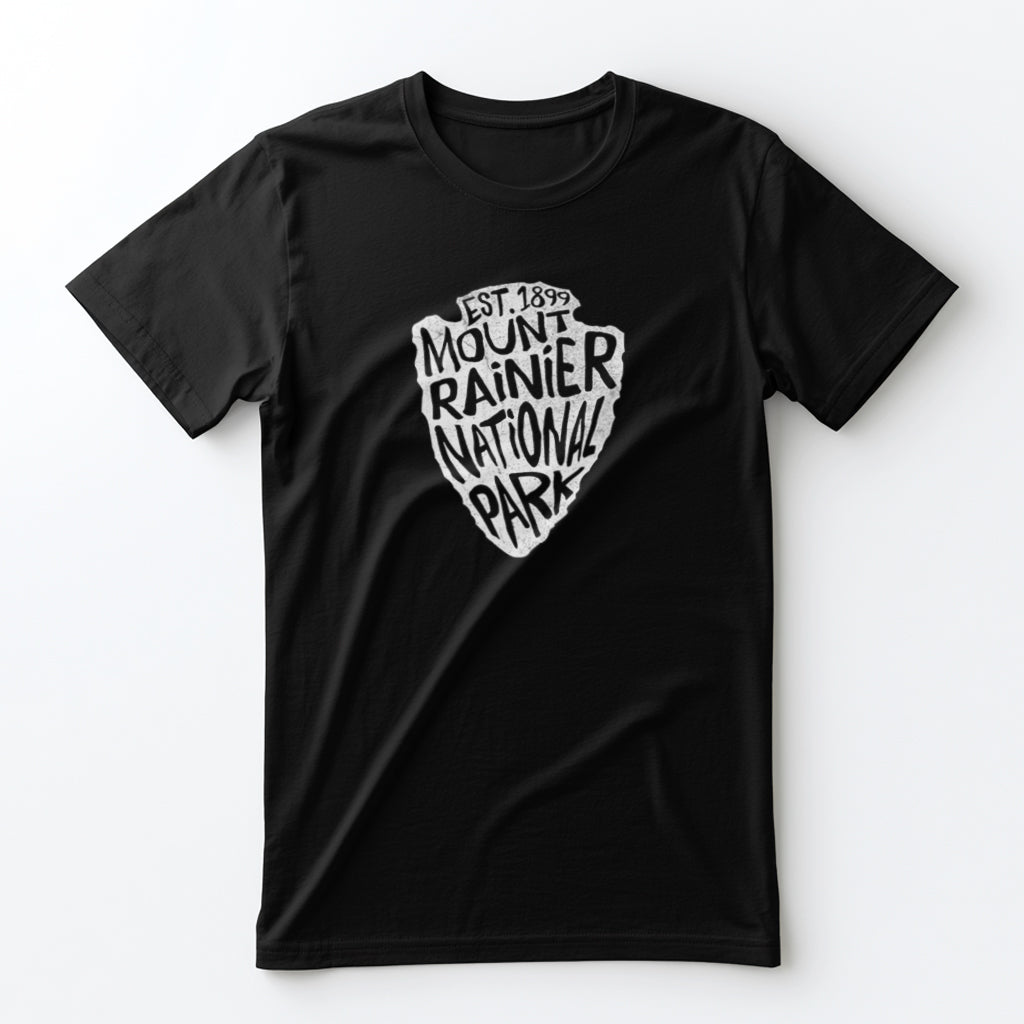 Mount Rainier National Park T-Shirt - Arrowhead Design in Black