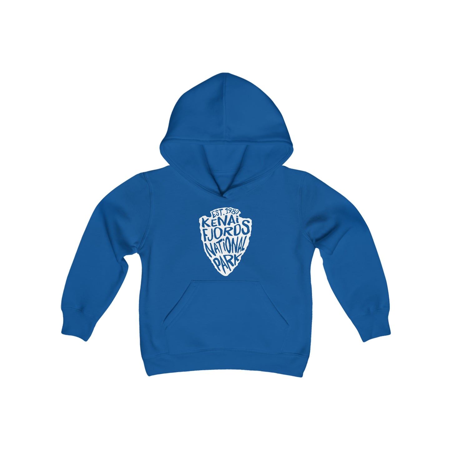 Kenai Fjords National Park Kids Hoodie - Arrowhead Chunky Text