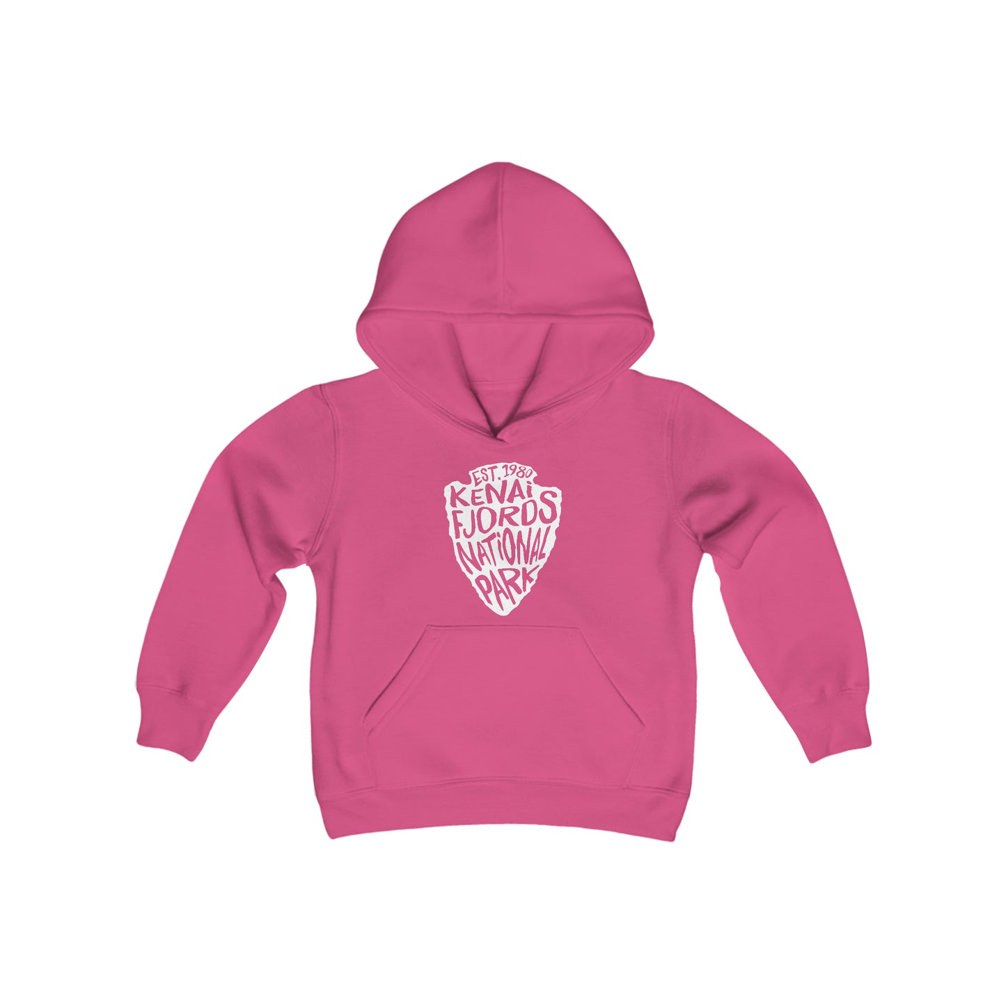 Kenai Fjords National Park Kids Hoodie - Arrowhead Chunky Text