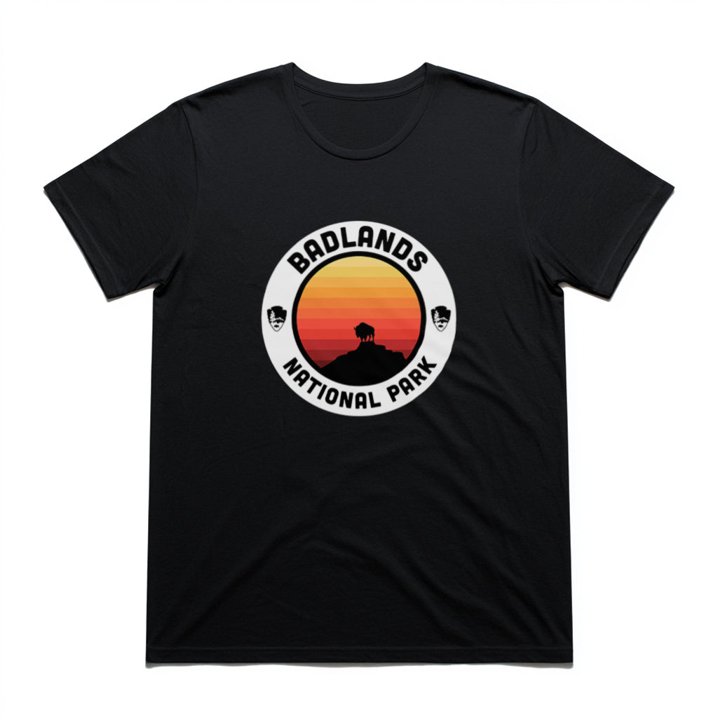 Badlands National Park T-Shirt - Round Badge Design in Black