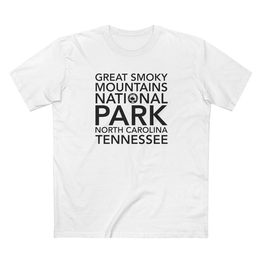 Great Smoky Mountains National Park T-Shirt Block Text in White