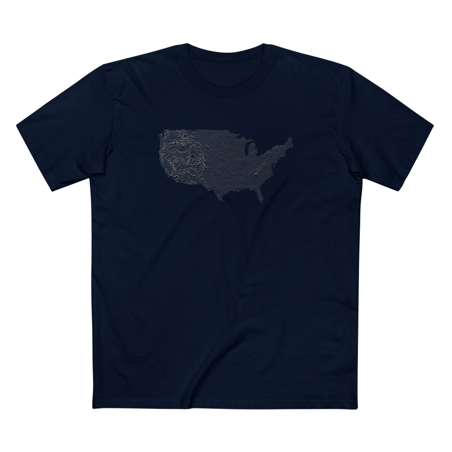 Contiguous USA T-Shirt - Topographical Lines in Navy