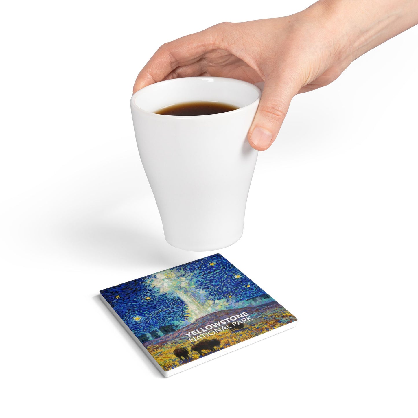 Yellowstone National Park Coaster - The Starry Night Old Faithful