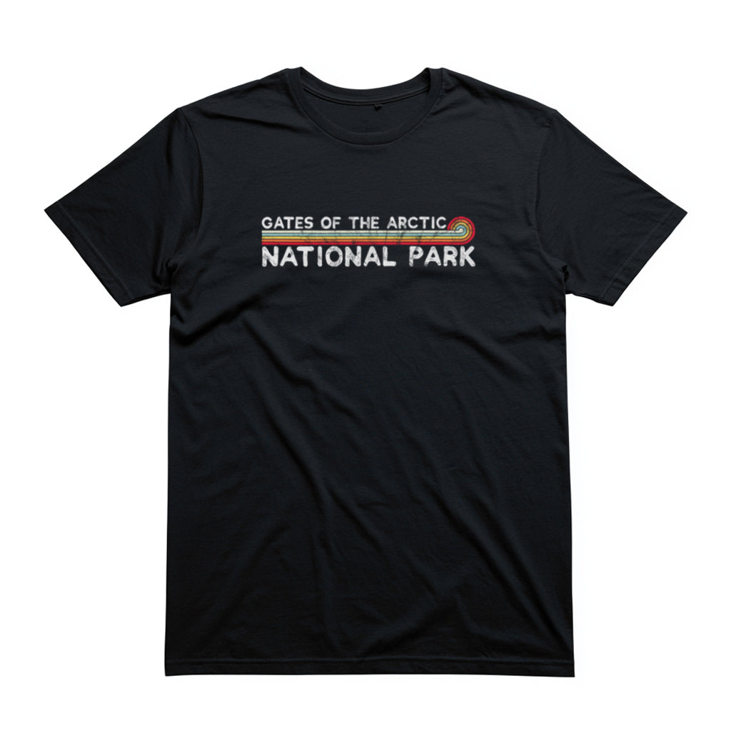 Gates of the Arctic National Park T-Shirt - Vintage Stretched Sunrise in Black