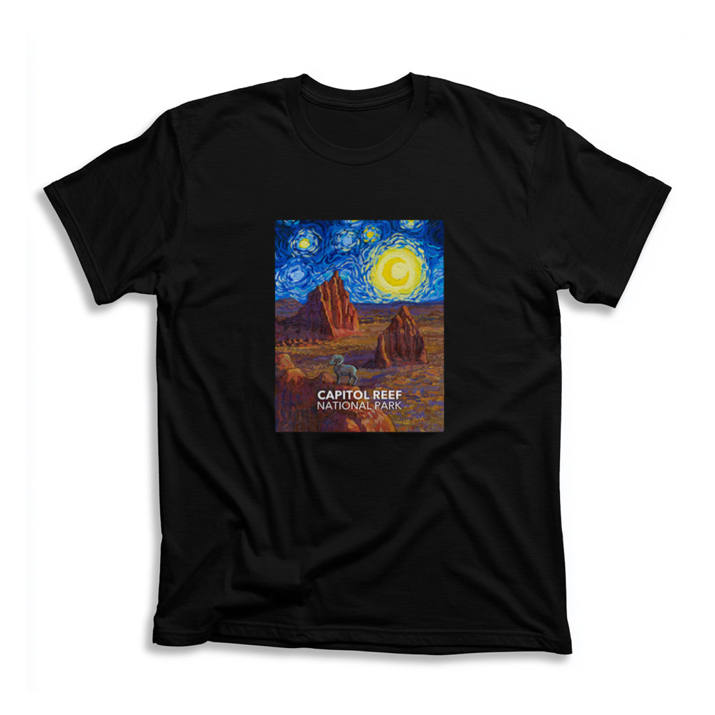 Capitol Reef National Park T-Shirt - The Starry Night in Black