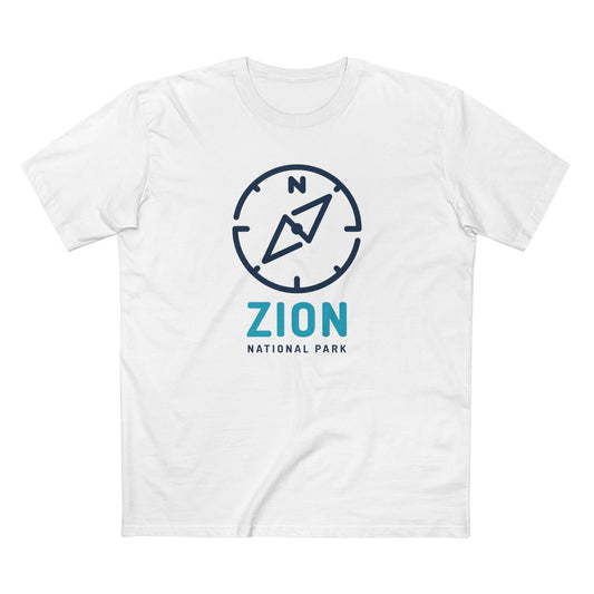 Zion National Park T-Shirt Compass Design in White
