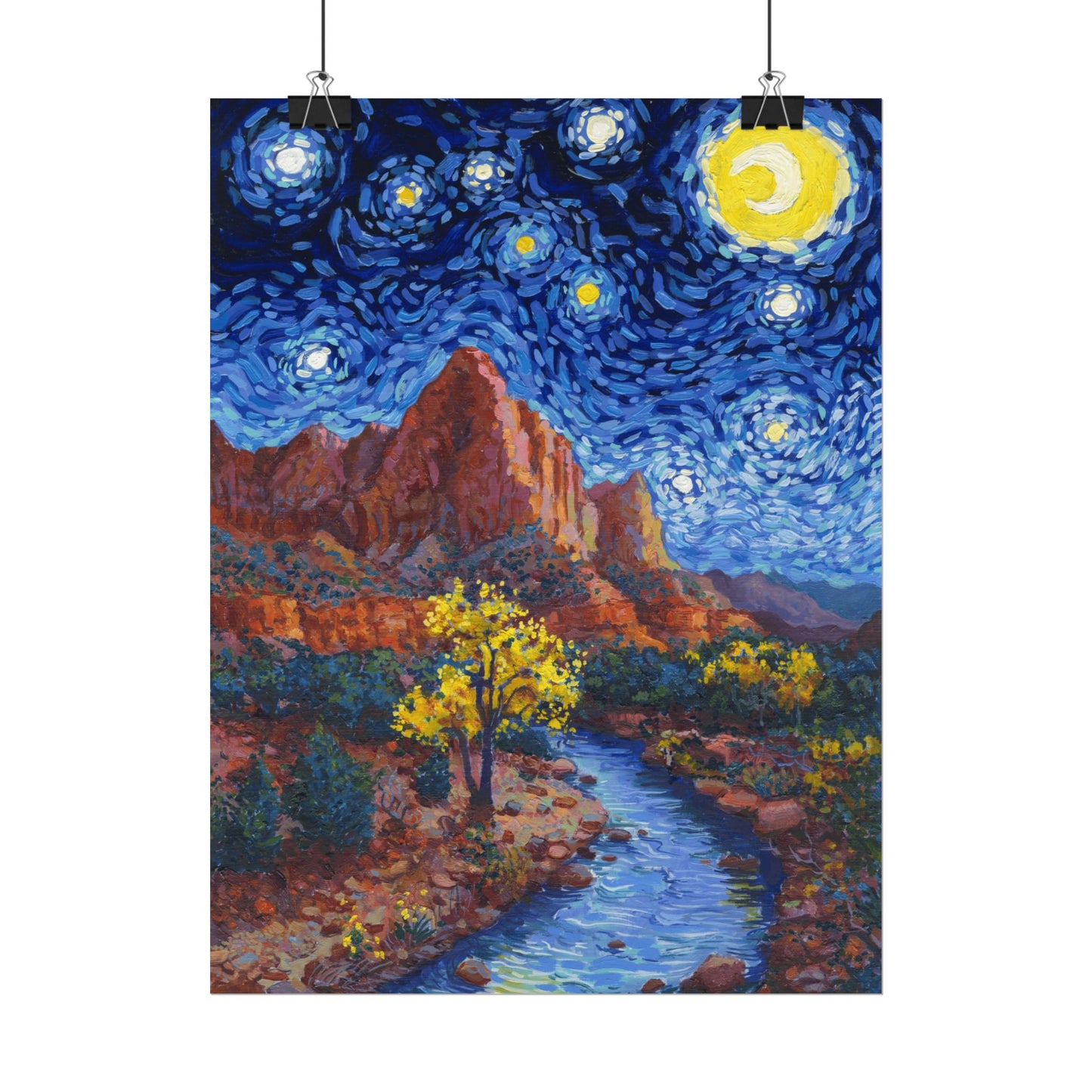 Zion National Park Starry Night Poster - Premium Textured Paper