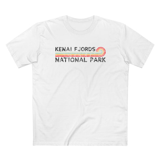 Kenai Fjords National Park T-Shirt - Vintage Stretched Sunrise in White