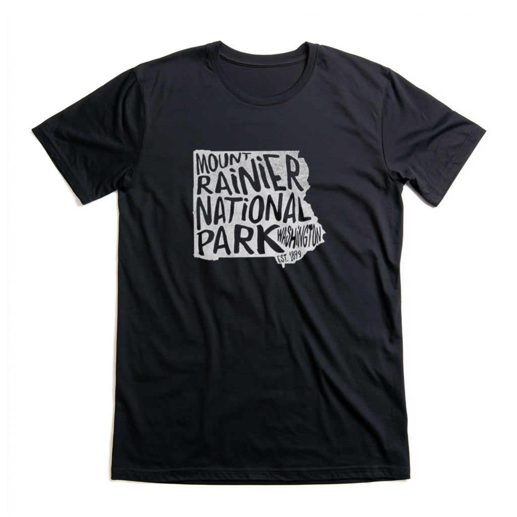 Mount Rainier National Park T-Shirt - Map in Black