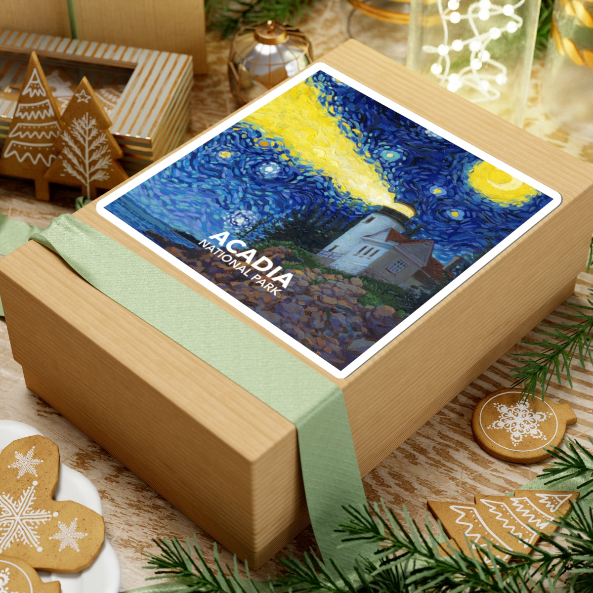 Acadia National Park Sticker - Starry Night Lighthouse