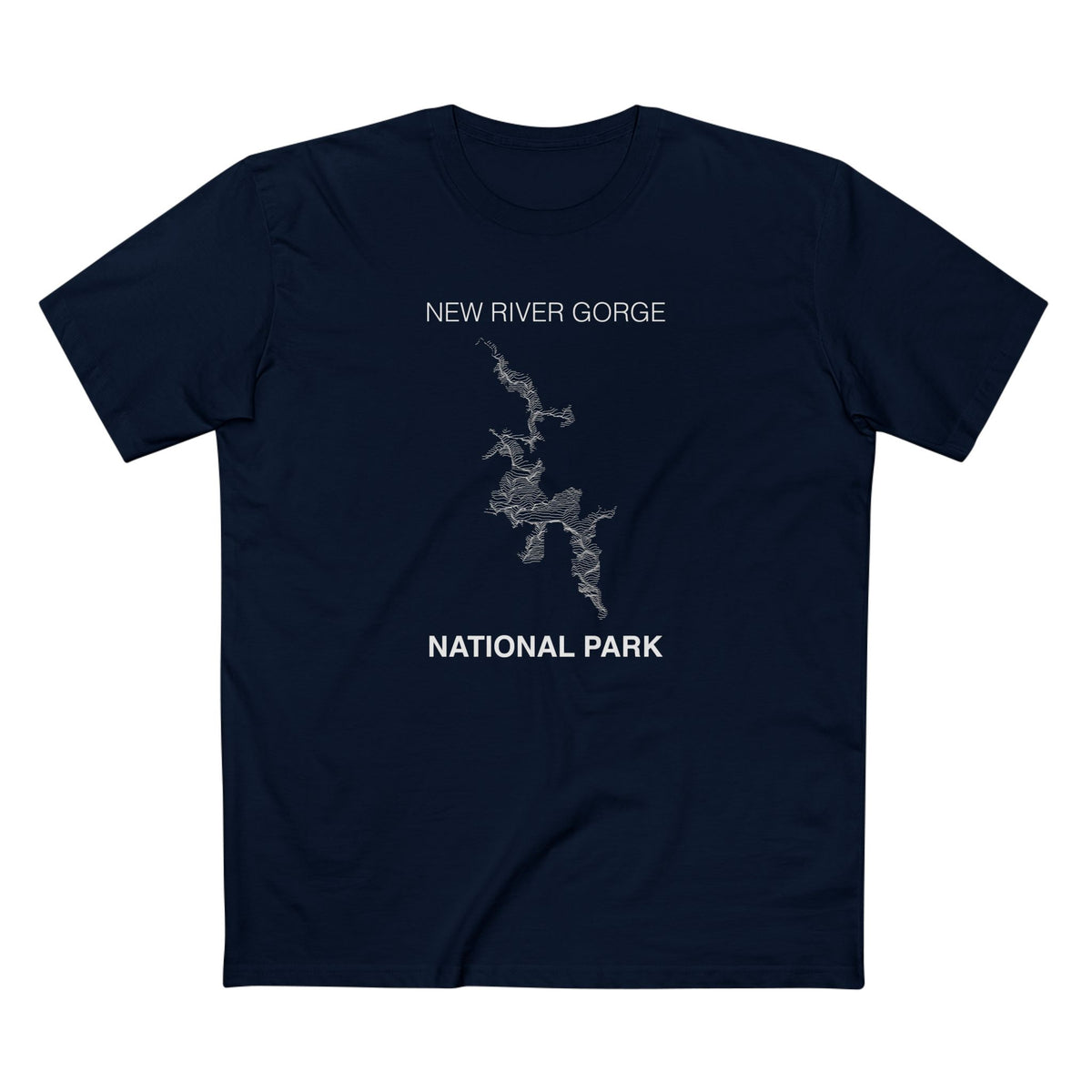 New River Gorge National Park T-Shirt - Topographical Lines in Navy