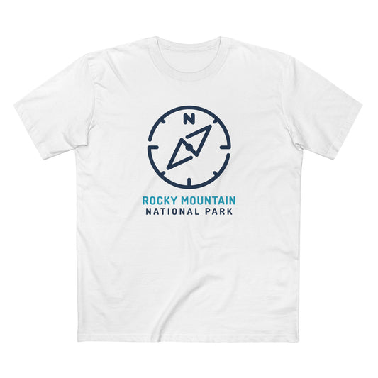 Rocky Mountain National Park T-Shirt Compass Design in White