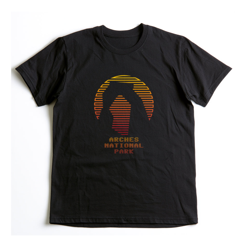 Arches National Park T-Shirt - Delicate Arch Orange Gradient in Black