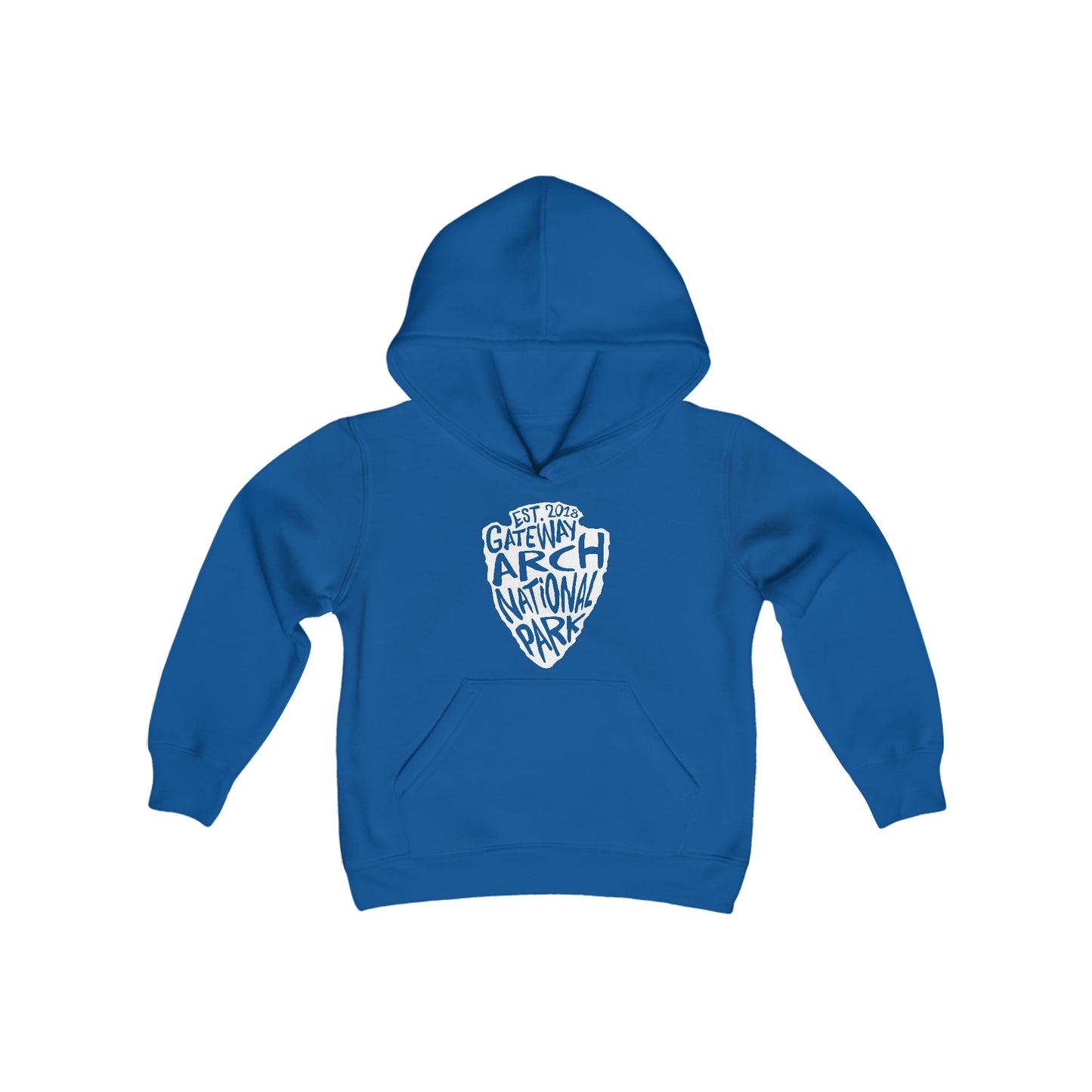 Gateway Arch National Park Kids hoodie showcasing a National Park Service arrowhead design