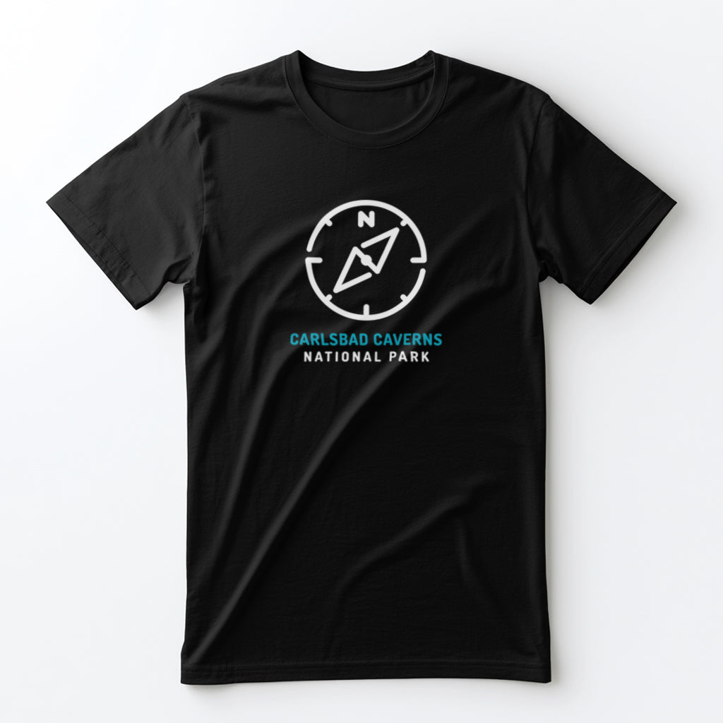 Carlsbad Caverns National Park T-Shirt Compass Design in Black