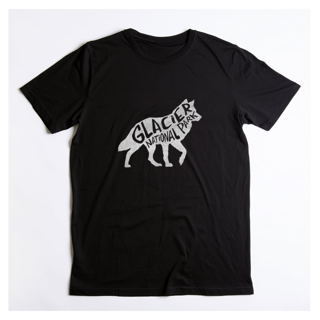 Glacier National Park T-Shirt - Gray Wolf in Black