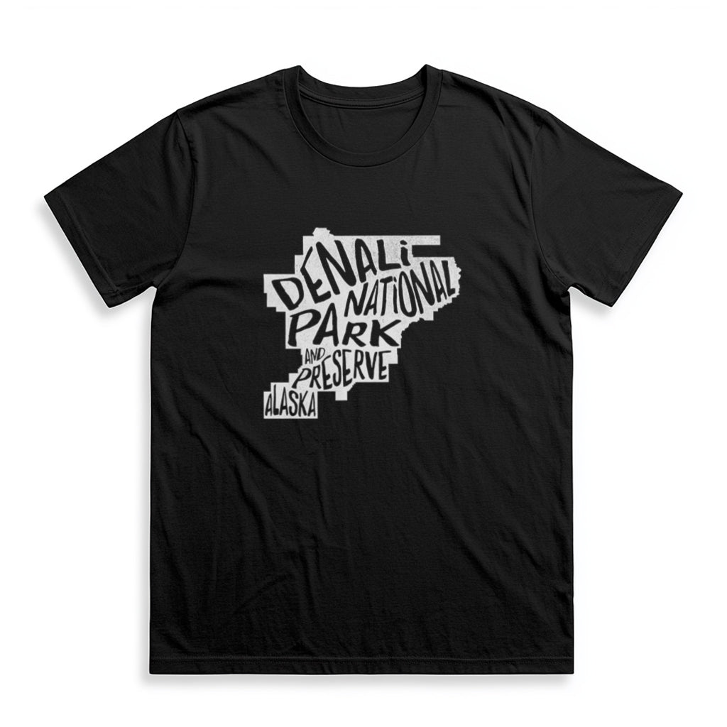 Denali National Park T-Shirt - Map in Black