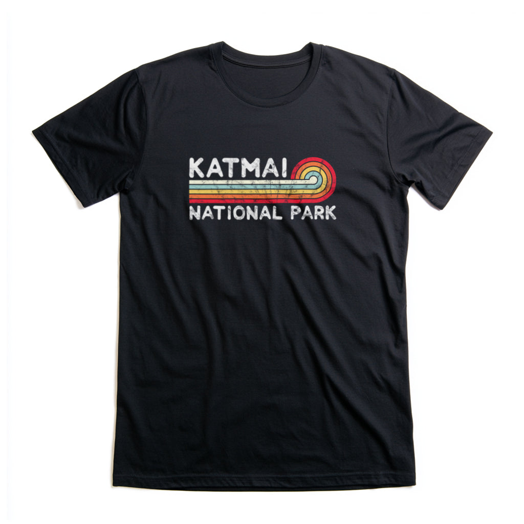 Katmai National Park T-Shirt - Vintage Stretched Sunrise in Black