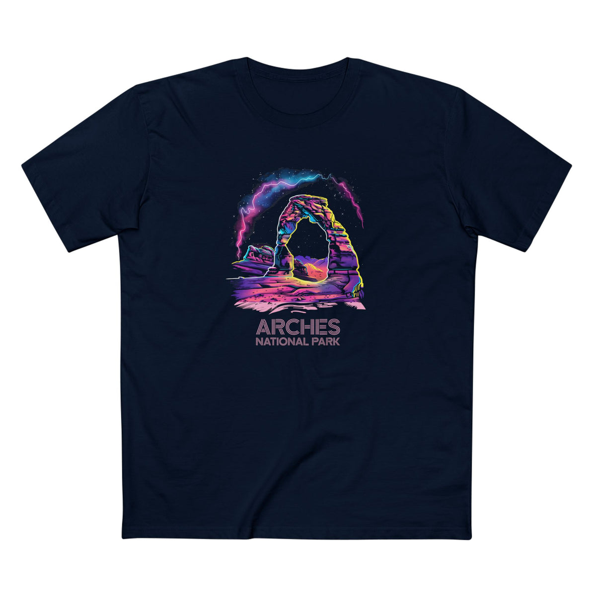 Arches National Park T-Shirt - 80s Neon Design in Navy