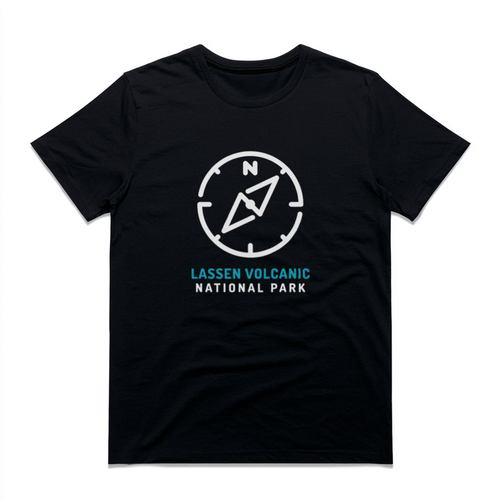 Lassen Volcanic National Park T-Shirt Compass Design in Black