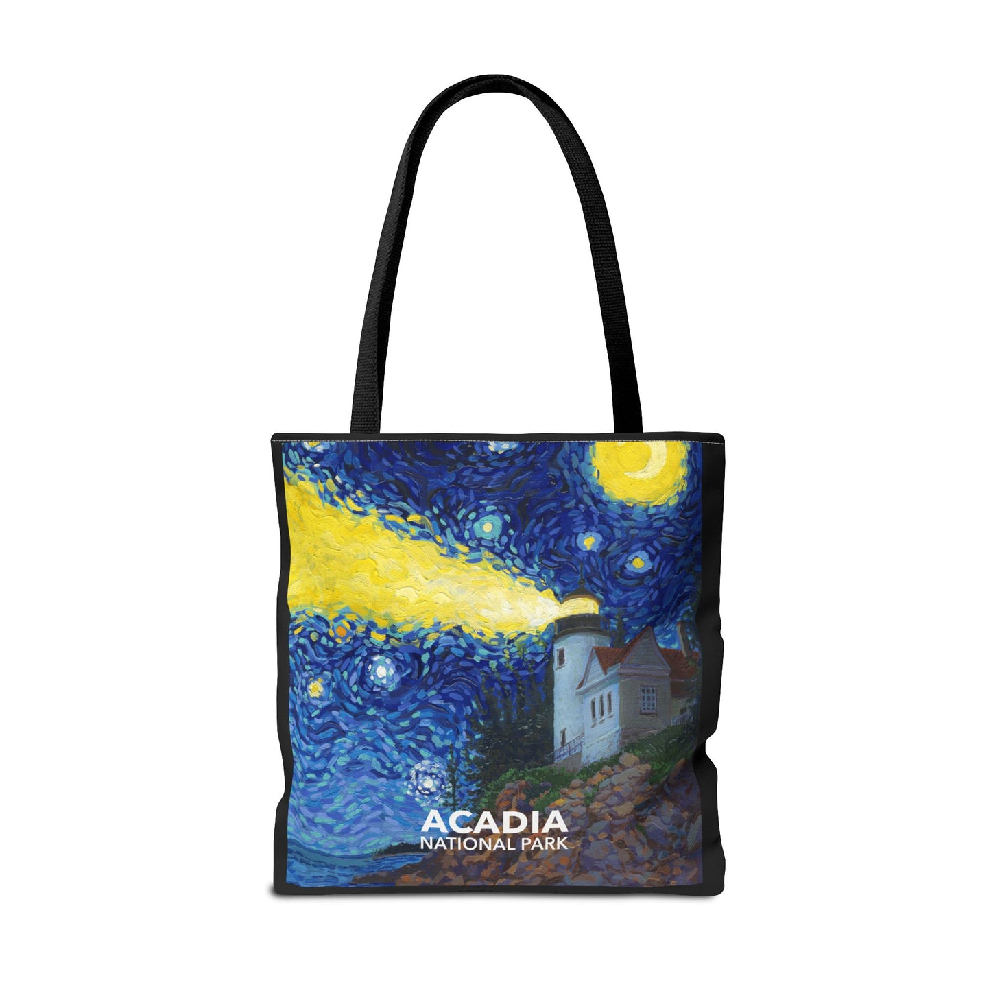 Acadia National Park Tote Bag - Starry Night Lighthouse Large