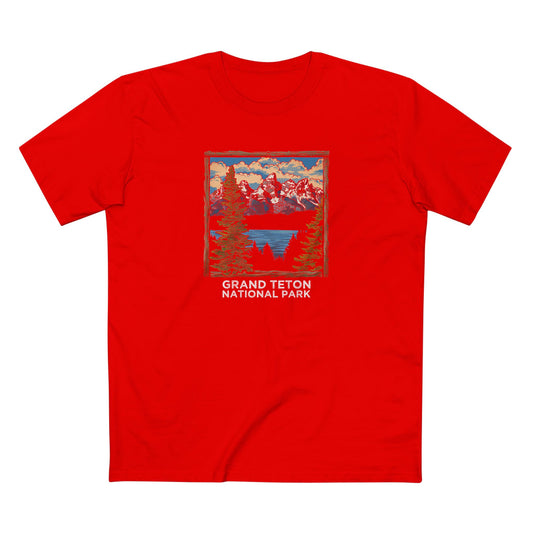 Grand Teton National Park T-Shirt - Wood Frame Design in Red