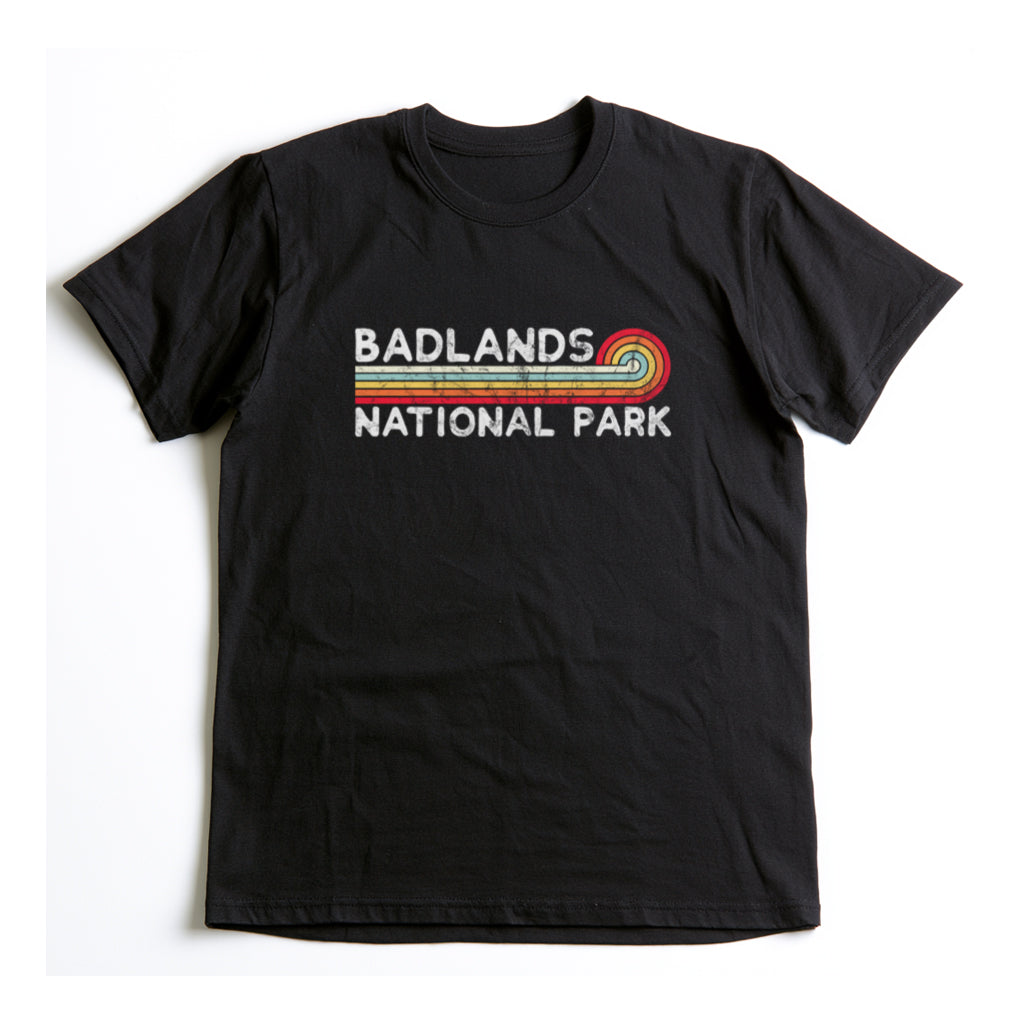 Badlands National Park T-Shirt - Vintage Stretched Sunrise in Black