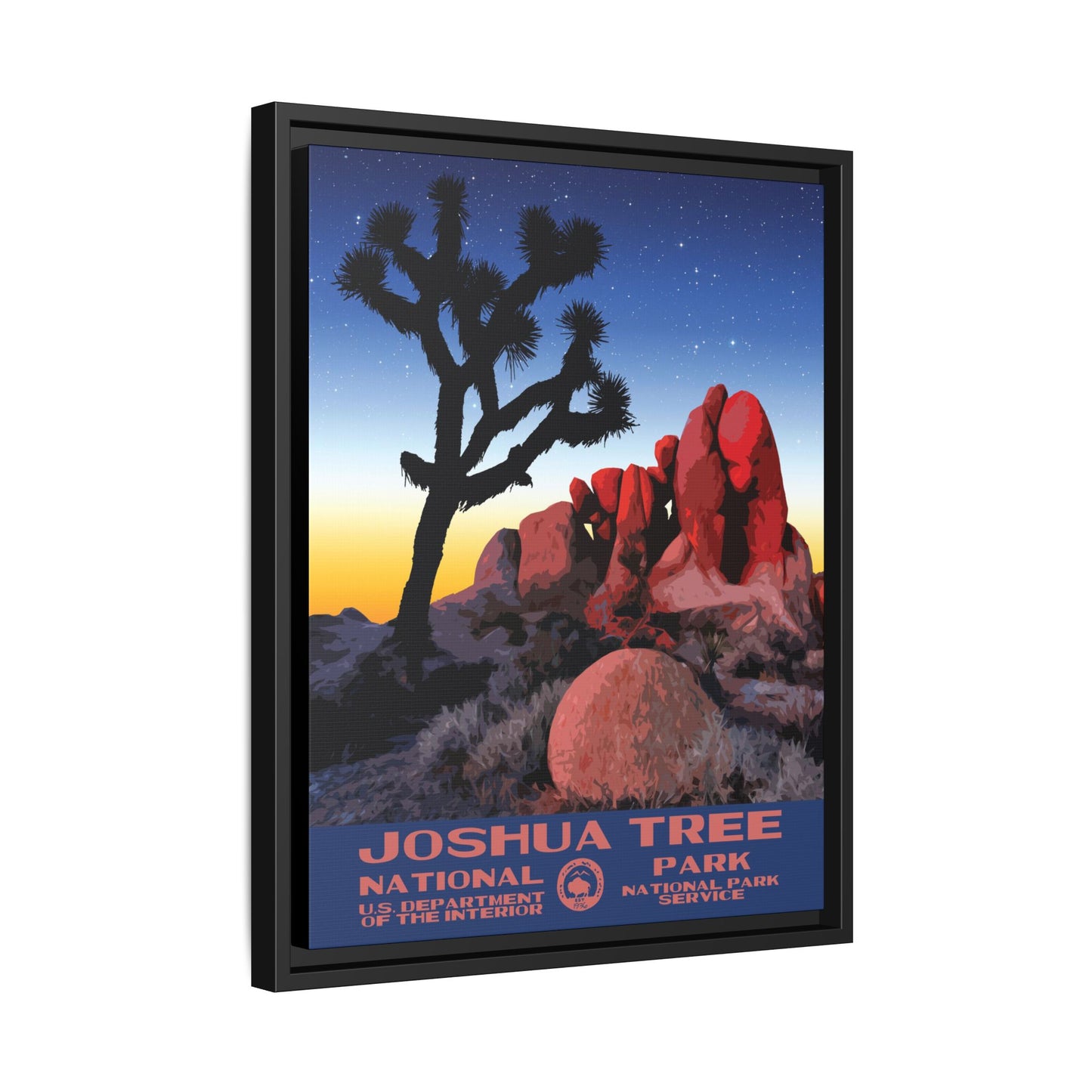 Joshua Tree National Park Framed Canvas - WPA Poster Sunset