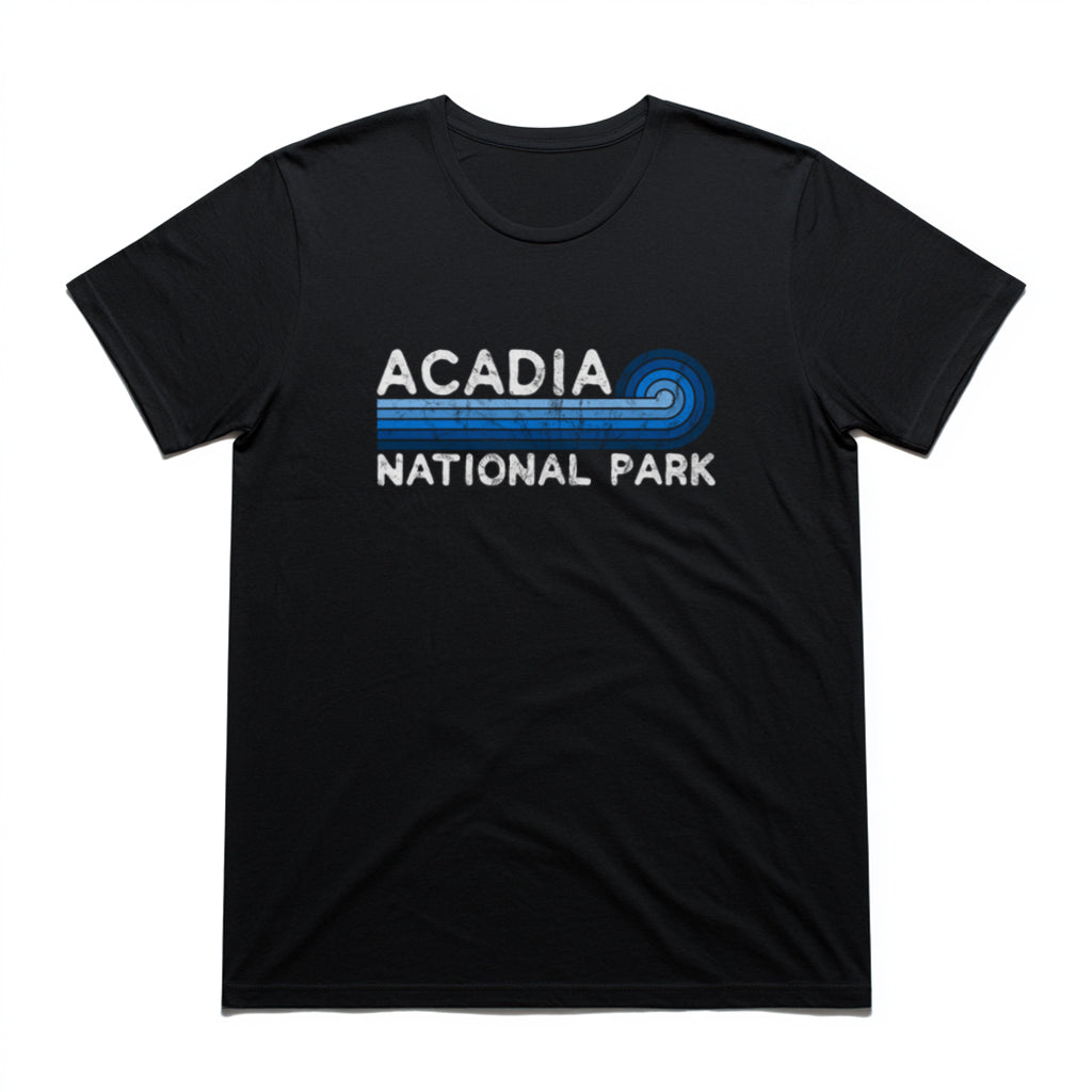 Acadia National Park T-Shirt - Blue Vintage Stretched Sunrise in Black
