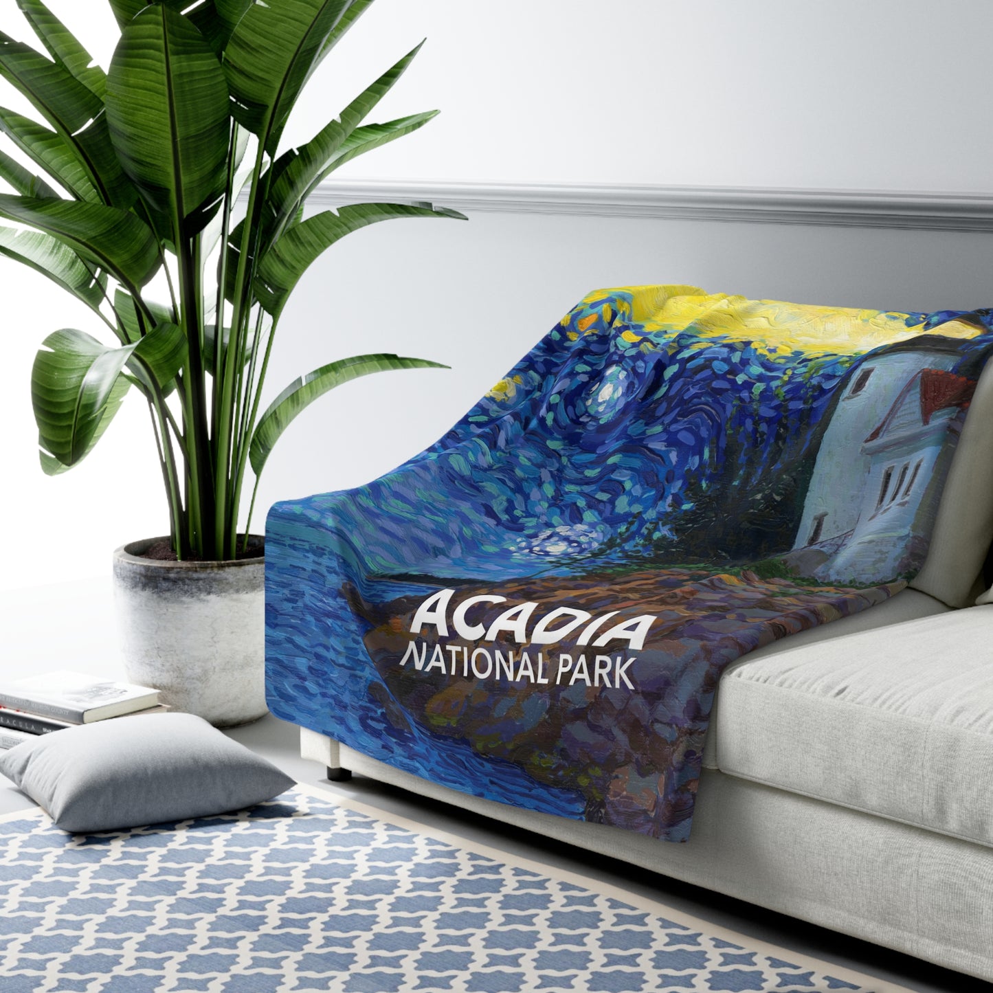 Acadia National Park Sherpa Blanket - The Starry Night